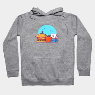 Burger with Milk, Flag, and Apple Fruit Cartoon Vector Icon Illustration Hoodie